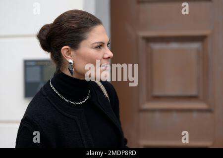 La Principessa Victoria arriva all'Accademia Bernadotte al Palazzo Rosersberg a nord di Stoccolma, Svezia, il 23 gennaio 2023. Foto: Henrik Montgomery / TT Foto Stock