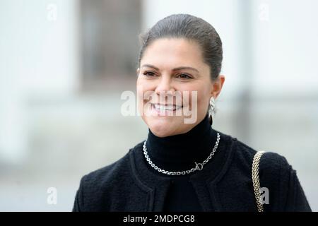 La Principessa Victoria arriva all'Accademia Bernadotte al Palazzo Rosersberg a nord di Stoccolma, Svezia, il 23 gennaio 2023. Foto: Henrik Montgomery / TT Foto Stock