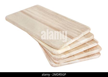 5 tavole da taglio per legno di betulla isolate su sfondo bianco Foto Stock