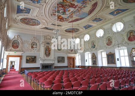 Sala Imperiale dell'Abbazia Imperiale, pittura a soffitto matrimonio di Cana, Abbazia Benedettina Corvey, Hoexter, Nord Reno-Westfalia, Germania Foto Stock