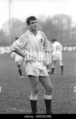 Martin Johnson gioca per l'Inghilterra A contro la Spagna il 5th marzo 1993, a Richmond, Surrey, Regno Unito Foto Stock