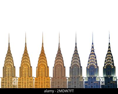 Chrysler Building West (Lexington Ave.) facciata, 7:40-8:54pm, 25 luglio 2015 da nord (W42nd St.) gradini della Biblioteca pubblica di NY - pre-one Vanderbilt. Foto Stock