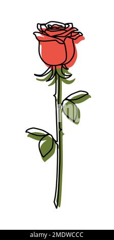 Fiore di rosa rosso scarabocchiato a mano con linea sottile Illustrazione Vettoriale