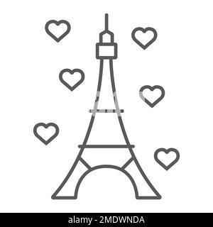 Icona della linea sottile della torre Eiffel, francia e parigi, segno di architettura, grafica vettoriale, un motivo lineare su sfondo bianco, eps 10. Illustrazione Vettoriale