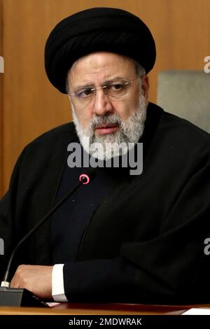 Teheran, Teheran, Iran. 23rd Jan, 2023. Una foto resa disponibile dall'ufficio presidenziale iraniano mostra che il presidente iraniano EBRAHIM RAISI parla durante una riunione del governo. (Credit Image: © Iranian Presidency via ZUMA Press Wire) SOLO PER USO EDITORIALE! Non per USO commerciale! Foto Stock