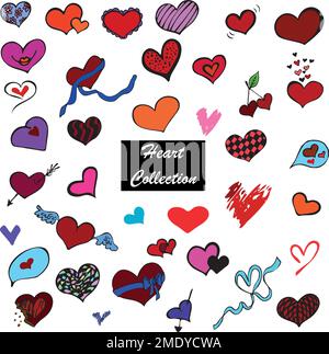 Love Hearts Doodle set colorato. Illustrazione vettoriale disegnata a mano. Illustrazione Vettoriale
