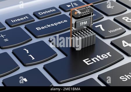 Trusted Platform Module, TPM sulla tastiera del notebook, rendering 3D Foto Stock