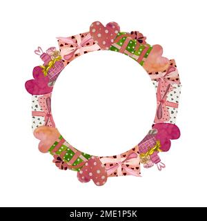 Wreath amore regalo di San Valentino mongolfiera un acquerello Foto Stock