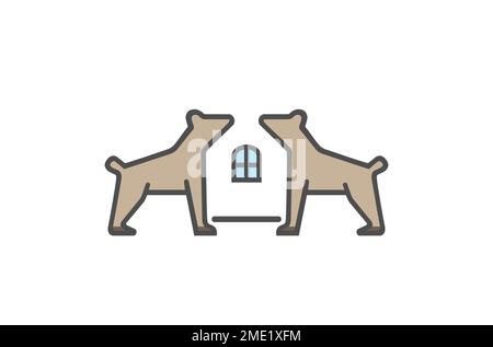 creative due cani casa simbolo araldico logo disegno vettore icona illustrazione Illustrazione Vettoriale