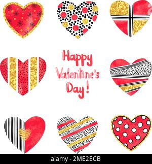 Set vettoriale Hearts per matrimoni e design di San Valentino. Illustrazione Vettoriale