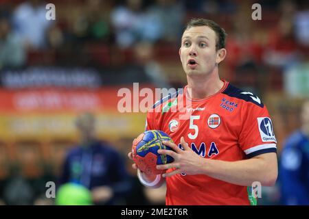 Kattowitz, Polonia. 23rd Jan, 2023. Pallamano: Coppa del mondo, Germania - Norvegia, Main Round, Gruppo 3, Giornata 3 a Spodek, Norvegia Sander Sagosen in azione. Credit: Jan Woitas/dpa/Alamy Live News Foto Stock