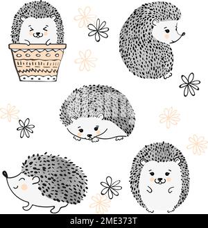 Set di carino riccio acquerello isolato su bianco. Illustrazione vettoriale. Illustrazione Vettoriale