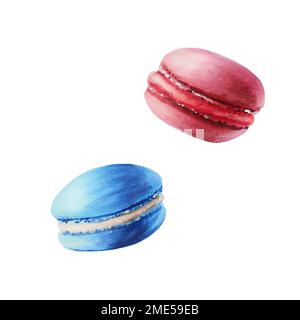 Macaron di frutta acquerello. Pittura a mano dolce su sfondo bianco isolato. Per designer, menu, negozio, poligrafia, bar, bistro, ristorante, per Foto Stock