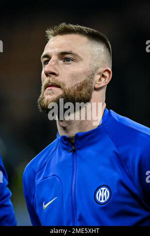 Milano, Italia. 23rd gennaio 2023. Milano Skriniar del FC Internazionale durante la Serie Italiana Una partita di calcio FC Internazionale vs Empoli a Milano il 23 gennaio 2023 Credit: Piero Crociatti/Alamy Live News Foto Stock