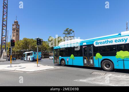 Autobus a emissioni zero Sydney Australia, il programma governativo NSW di tutti gli autobus elettrici a emissioni zero per sostituire gli autobus diesel e a idrogeno entro il 2035 Foto Stock