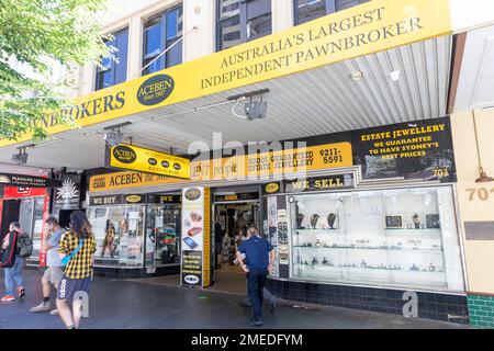 Sydney, Australia pawnbroker negozio e negozio su George Street Haymarket che offre prestiti garantiti per la garanzia, Sydney, Australia Foto Stock