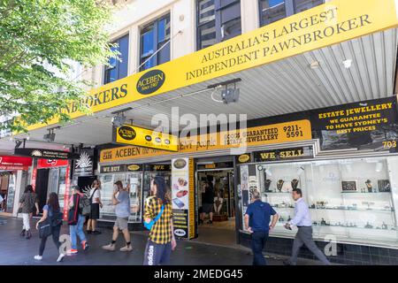 Sydney, Australia pawnbroker negozio e negozio su George Street Haymarket che offre prestiti garantiti per la garanzia, Sydney, Australia Foto Stock