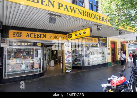 Sydney, Australia pawnbroker negozio e negozio su George Street Haymarket che offre prestiti garantiti per la garanzia, Sydney, Australia Foto Stock