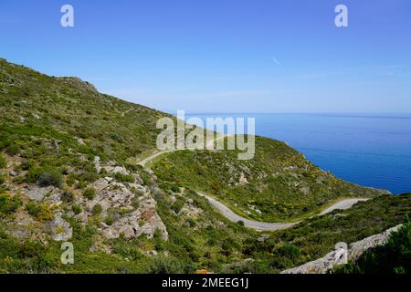 Costa francese nel sud del mediterraneo spiaggia Pirenei Orientali in Languedoc-Roussillon Francia Foto Stock