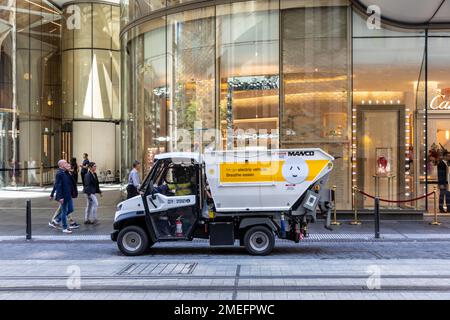 Veicolo elettrico Sydney rifiuti camion raccolta rifiuti, ecologico, senza diesel, Sydney, NSW, Australia Foto Stock