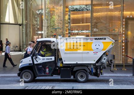 Veicolo elettrico Sydney rifiuti camion raccolta rifiuti, ecologico, senza diesel, Sydney, NSW, Australia Foto Stock