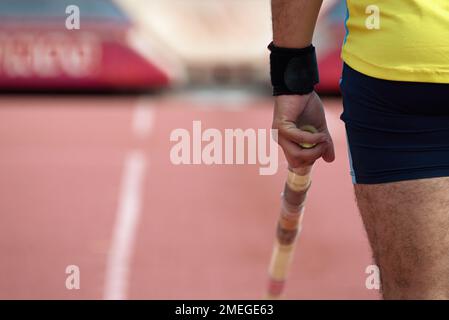 La volta polare si prepara per il salto, guardando da dietro Foto Stock