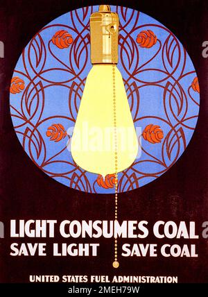 Coles Phillips - manifesto della guerra mondiale 1 - la luce consuma carbone, salva la luce, salva il carbone - 1917 Foto Stock
