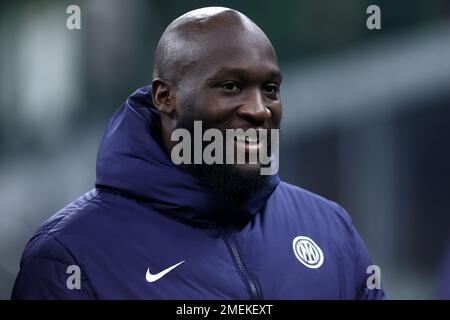Milano, Italia. 23rd Jan, 2023. Romelu Lukaku del FC Internazionale guarda durante la Serie A match beetween FC Internazionale ed Empoli FC allo Stadio Giuseppe Meazza il 23 gennaio 2023 a Milano Italia . Credit: Marco Canoniero/Alamy Live News Foto Stock