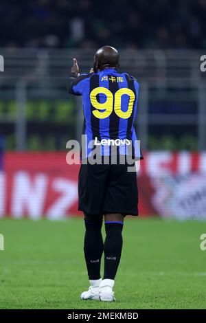 Milano, Italia. 23rd Jan, 2023. Romelu Lukaku del FC Internazionale gesti durante la Serie A match beetween FC Internazionale ed Empoli FC allo Stadio Giuseppe Meazza il 23 gennaio 2023 a Milano Italia . Credit: Marco Canoniero/Alamy Live News Foto Stock