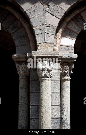 Francia, Auvergne, alta Loira, le Puy-en-Velay, le Puy Cattedrale (Cattedrale di Notre-Dame du Puy), esterno, colonne e archi Foto Stock