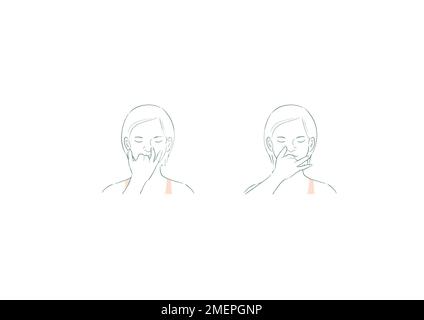 Menopausa naturale; illustrazione disegnata a mano donna esercizio lo Yoga pone nostril respirazione Foto Stock
