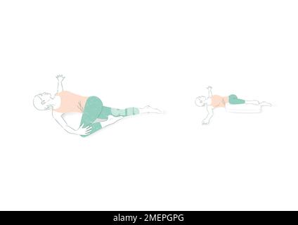 Menopausa naturale; illustrazione disegnata a mano donna esercizio Yoga pose Foto Stock