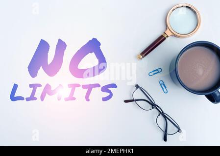 Didascalia concettuale Nessun limite. Parola scritta sopra per fare qualunque potreste con fuori le limitazioni e tenendo indietro Foto Stock