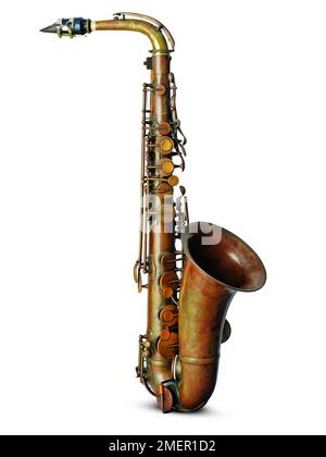 E piatto sassofono alto, realizzato da Adolphe Sax, Parigi, Francia, circa 1859 Foto Stock