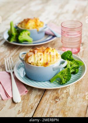 Due singoli cottage pie di ramekins Foto Stock