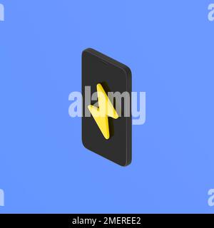 smartphone isometrico sul cavo di ricarica icona fulmine rendering stile 3d cartoon Foto Stock