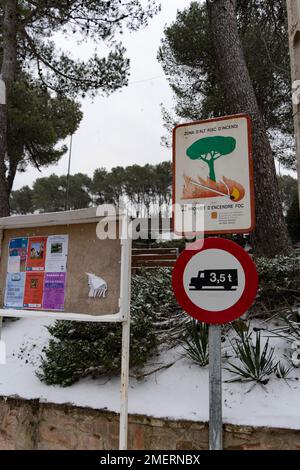 24 gennaio 2023, barcellona, Catalogna, Spagna: Nevicate nella zona pre-costiera di Barcellona e sulla costa, in una tempesta di neve senza precedenti per più di 10 anni, in un periodo di grave siccità in tutta la costa mediterranea spagnola (Credit Image: © Eric Renom/ZUMA Press Wire) SOLO USO EDITORIALE! Non per USO commerciale! Foto Stock