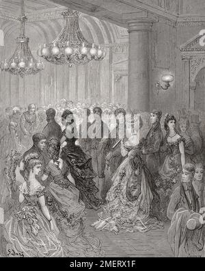 Una palla a Mansion House London, 19th ° secolo. Mansion House è la residenza ufficiale del sindaco di Londra. Nella foto si vede il Sindaco che accoglie gli ospiti. Dopo un'illustrazione di Gustave Doré nell'edizione americana di Londra del 1890: Un pellegrinaggio scritto da Blanchard Jerrold e illustrato da Gustave Doré. Foto Stock