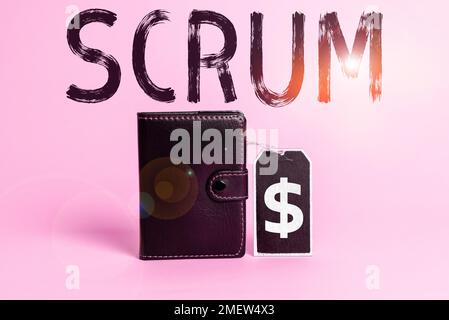 Visualizzazione concettuale Scrum. Parola per la scrittura a mano come distinto dai caratteri scritti di stampa di gioco Foto Stock