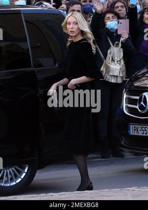 Principessa Maria-Olimpia di Grecia partecipa ai funerali per l'ex re Costantino II di Grecia, nella Cattedrale Metropolitana Foto Stock