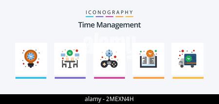 Time Management Flat 5 Icon Pack con spedizione inclusa. tempo di apprendimento. tempo. tempo di istruzione. tempo. Icone creative Design Illustrazione Vettoriale