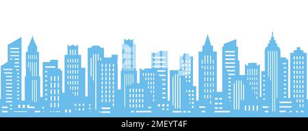 Profilo dello skyline della città senza cuciture. Paesaggio del centro con alti grattacieli. Edifici di architettura panoramica. Vita urbana Illustrazione Vettoriale
