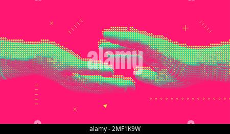 Mani che si avvicinano. Concetto di relazione umana, di comunione o di partenariato. Struttura di connessione. Illustrazione vettoriale 3D. Illustrazione Vettoriale