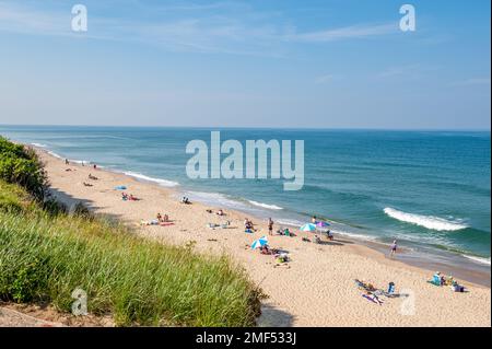 Nauset Light Beach in una giornata di sole estate. Cape Cod è una popolare destinazione di viaggio in Massachusetts. Foto Stock