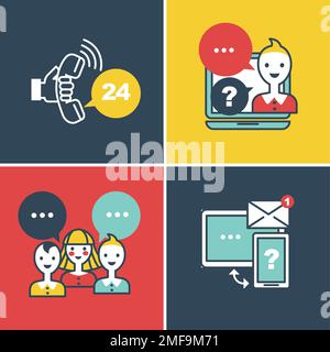 Assistenza tecnica FAQ per call center e guida in linea Illustrazione Vettoriale