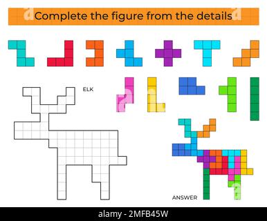 Completare la figura. Gioco di puzzle con Elk. Illustrazione Vettoriale