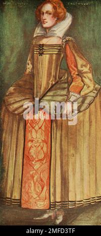 A Woman of the Time of Queen Elizabeth (1558 - 1603) dal libro ' English Costume ' di Dion Clayton Calthrop, 1878-1937 Data di pubblicazione 1907 Editore London, A. & C. Black Foto Stock