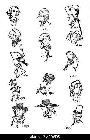 18th secolo parrucche e headdress degli uomini dal libro ' costume inglese ' di Dion Clayton Calthrop, 1878-1937 Data di pubblicazione 1907 Editore London, A. & C. Black Foto Stock