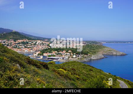 costa mediterranea di vermeille nel mare meridionale spiaggia pirenei francesi orientali in Languedoc-Roussillon Francia Foto Stock