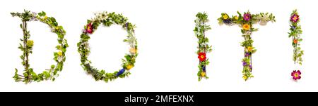 Fioritura Flower Letters Building English Text Do IT Foto Stock